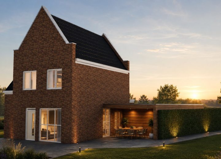 Houten overkapping in Groessen aangesloten op bestaande woning en tuin