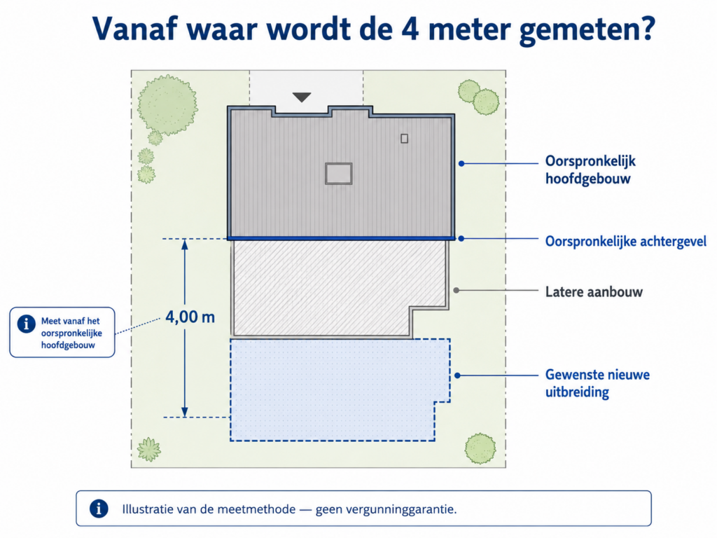 Schema 4 meter meten vanaf oorspronkelijk hoofdgebouw
